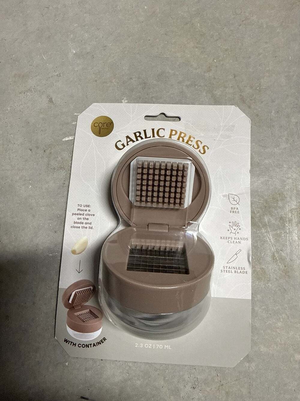 Kitchen Gadgets Stainless Steel Manual Chopper Garlic Press Container Eco-Friend